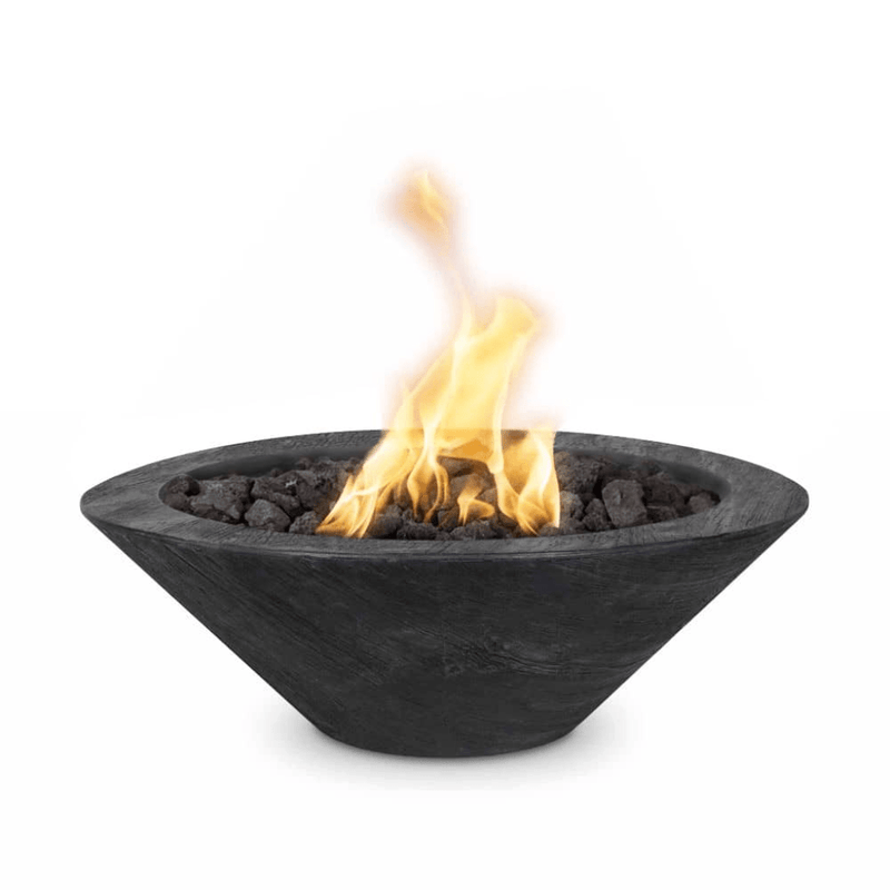 The Outdoor Plus Cazo GFRC 24" Wood Grain Concrete Round 12V Electronic Ignition Fire Bowl OPT-24RWGFOE12V