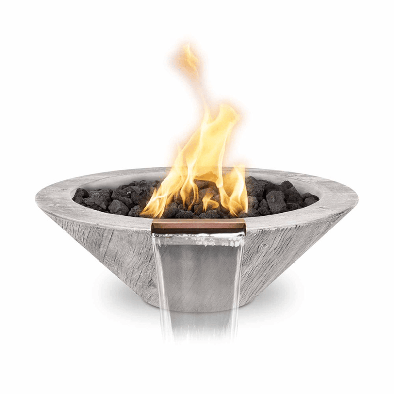 The Outdoor Plus Cazo GFRC 24" Wood Grain Concrete Round 12V Electronic Ignition Fire & Water Bowl OPT-24RWGFWE12V