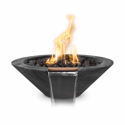 The Outdoor Plus Cazo GFRC 24" Wood Grain Concrete Round 12V Electronic Ignition Fire & Water Bowl OPT-24RWGFWE12V