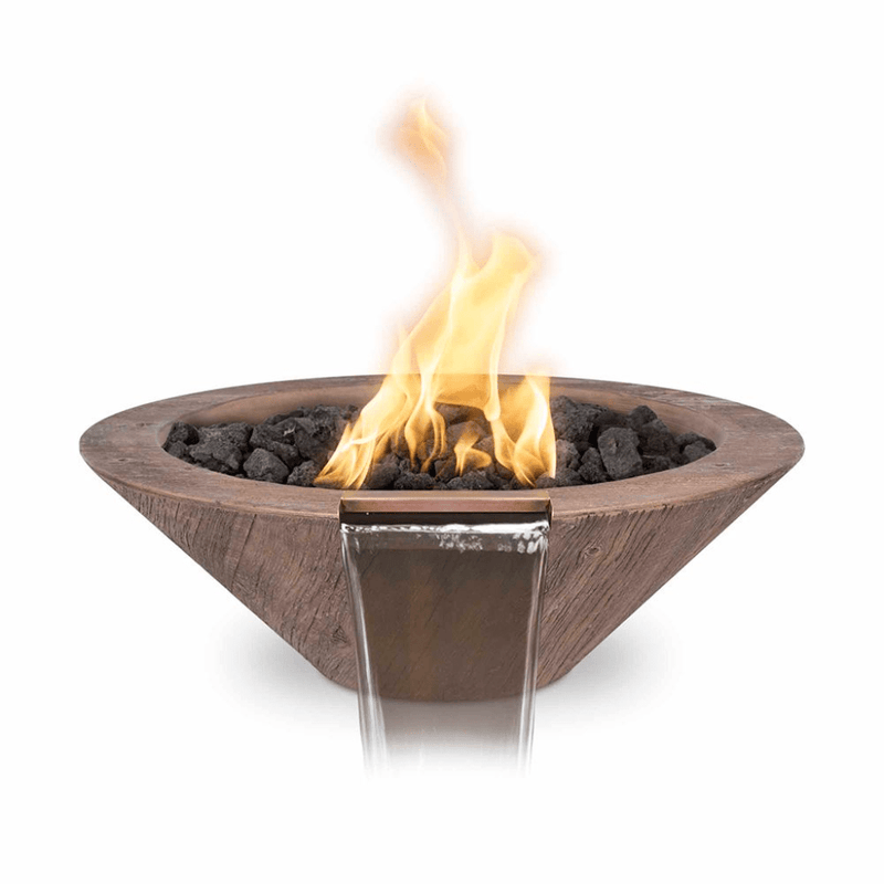 The Outdoor Plus Cazo GFRC 32" Wood Grain Concrete Round Match Lit  Fire & Water Bowl OPT-32RWGFW