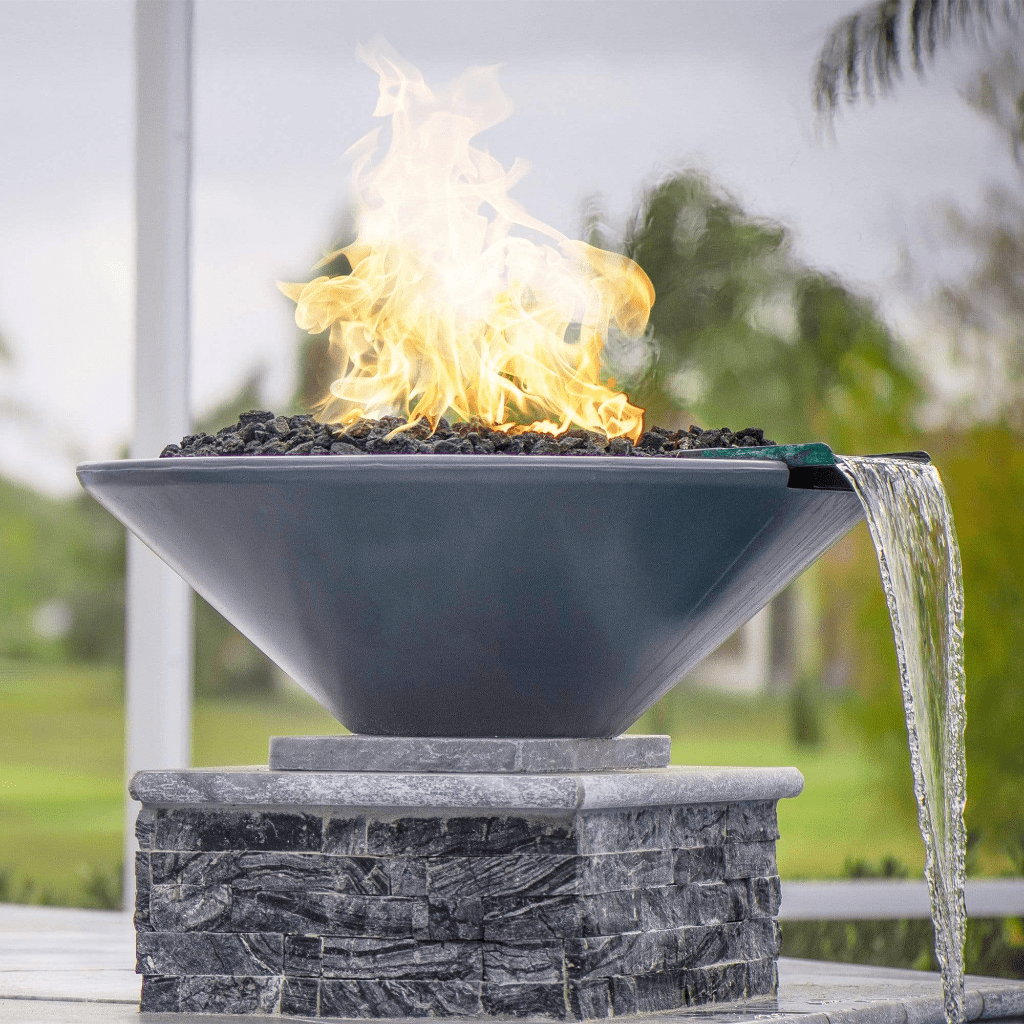 The Outdoor Plus Cazo GFRC 36" 12V Electronic Ignition Concrete Round Fire & Water Bowl OPT-36RFWE12V