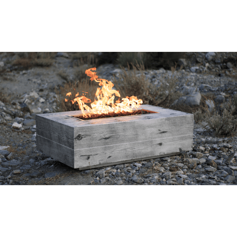 The Outdoor Plus Coronado 48" GFRC Wood Grain Match Lit Concrete Rectangle Gas Fire Pit OPT-COR48