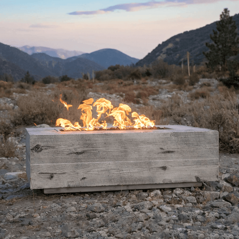The Outdoor Plus Coronado 48" GFRC Wood Grain Match Lit with Flame Sense Concrete Rectangle Gas Fire Pit OPT-COR48FSML