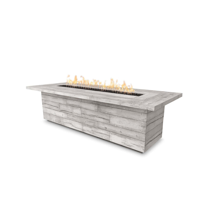 The Outdoor Plus Laguna 120” x 60” 110V Electronic Ignition Wood Grain Fire Pit OPT-LGNGF120EKIT