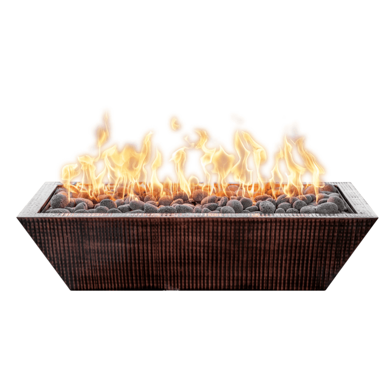 The Outdoor Plus Linear Maya 72" Hammered Copper Rectangle Match Lit Fire Bowl OPT-7220MCFO
