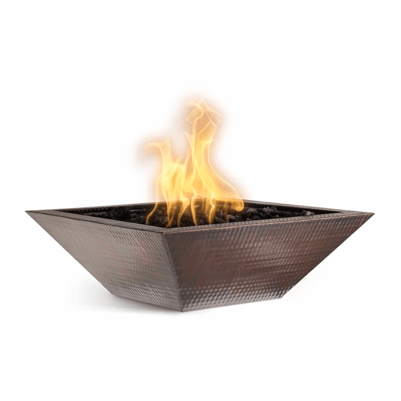 The Outdoor Plus Maya 24" Electronic Ignition Hammered Copper Square Fire Bowl OPT-103-SQ24E12V