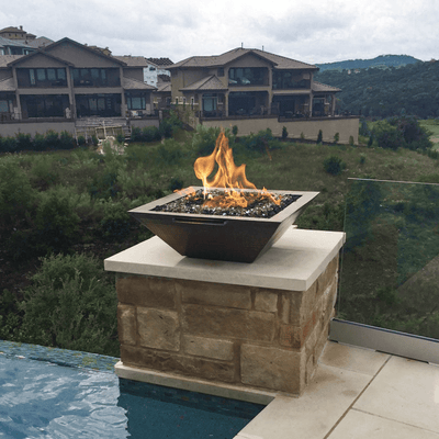 The Outdoor Plus Maya 24" Match Lit Hammered Copper Square Fire & Water Bowl OPT-24SCFW