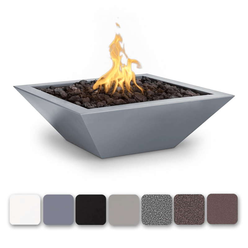 The Outdoor Plus Maya 24" Powder Coated Steel Square 12V Electronic Ignition Fire Bowl OPT-24SQPCFOE12V