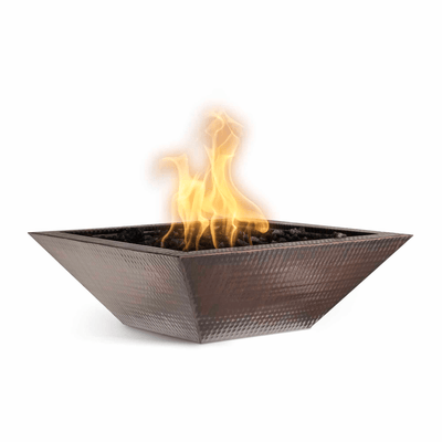 The Outdoor Plus Maya 30" Electronic Ignition Hammered Copper Square Fire Bowl OPT-103-SQ30E12V