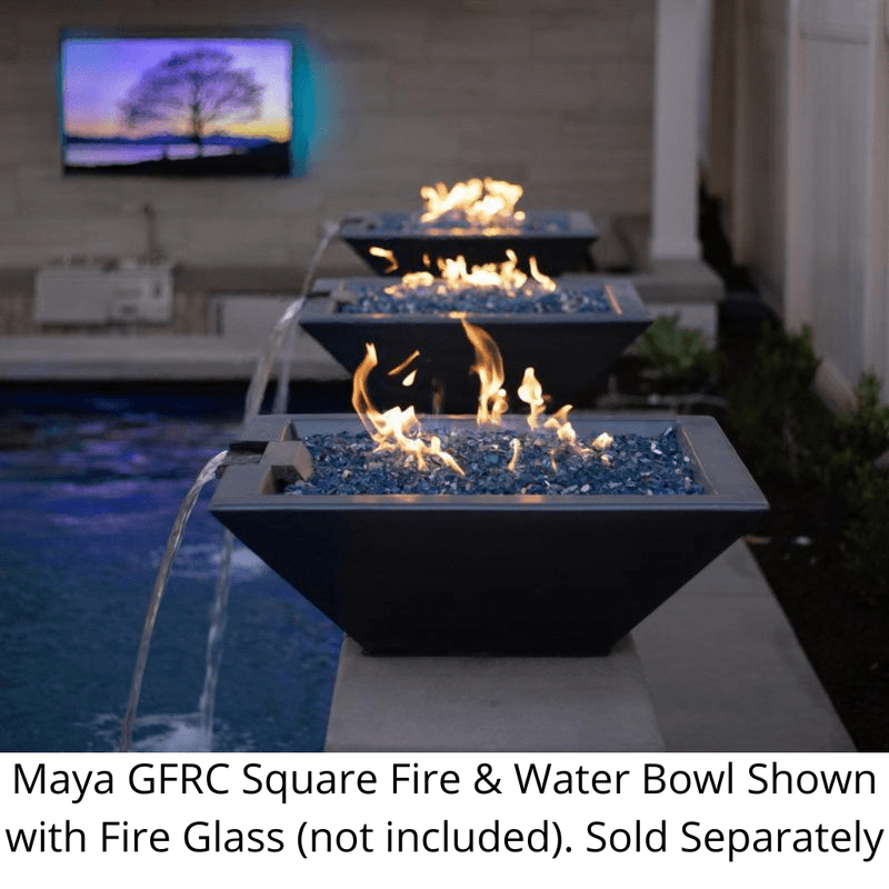 The Outdoor Plus Maya GFRC 24" 12V Electronic Ignition Concrete Square Fire & Water Bowl OPT-24SFWE12V