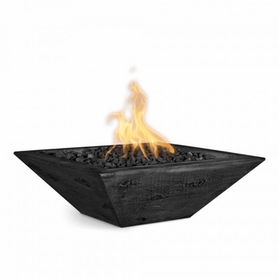 The Outdoor Plus Maya GFRC 30" Wood Grain Concrete Square 12V Electronic Ignition Fire Bowl OPT-30SWGFOE12V