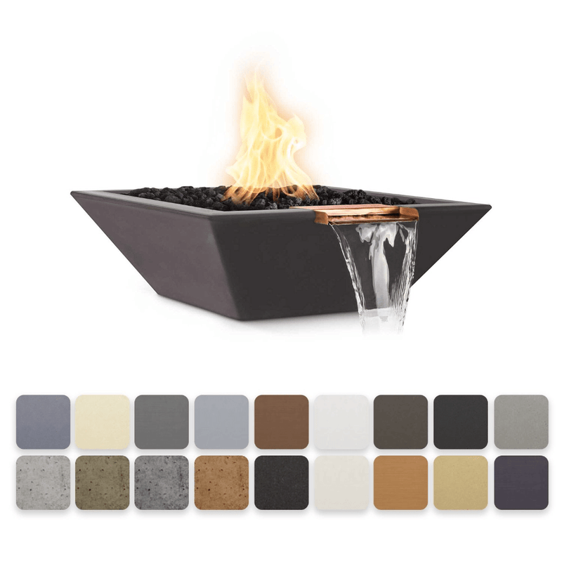 The Outdoor Plus Maya GFRC 36" Match Lit Concrete Square Fire & Water Bowl OPT-36SFW