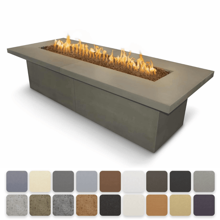 The Outdoor Plus Newport GFRC 144" Match Lit with Flame Sense Concrete Rectangle Fire Table OPT-NPTT144FSML