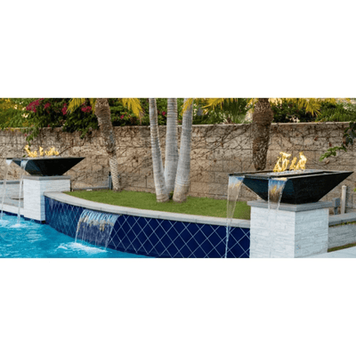 The Outdoor Plus Nile 36" Hammered Copper Square 12V Electronic Ignition Fire & Water Bowl OPT-36NLCPFE12V