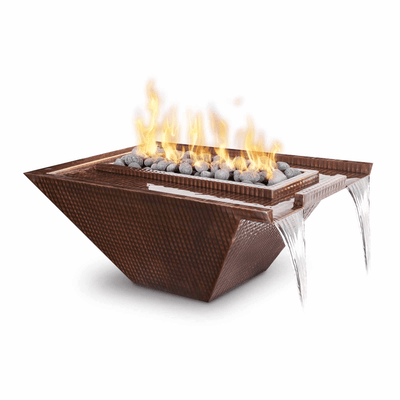 The Outdoor Plus Nile 36" Hammered Copper Square Match Lit Fire & Water Bowl OPT-36NLCPF