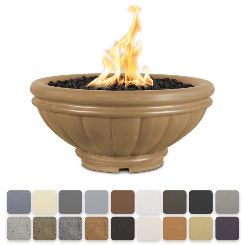 The Outdoor Plus Roma GFRC 24" Concrete Round 12V Electronic Ignition Fire Bowl OPT-ROMFO24E12V