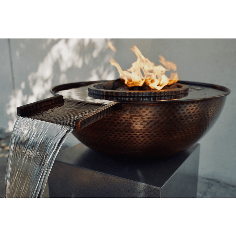 The Outdoor Plus Sedona 27" Hammered Copper Gravity Spill Round 12V Electronic Ignition Fire & Water Bowl OPT-27RCPRFWGSE12V