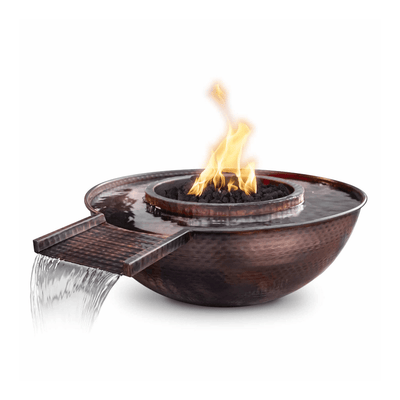 The Outdoor Plus Sedona 27" Hammered Copper Gravity Spill Round Match Lit Fire & Water Bowl OPT-27RCPRFWGS