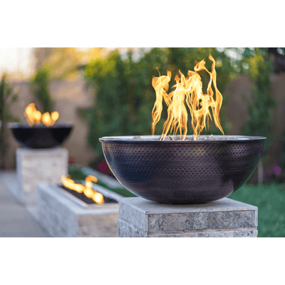 The Outdoor Plus Sedona 27" Hammered Copper Round 12V Electronic Ignition Fire Bowl OPT-27RCPRFOE12V