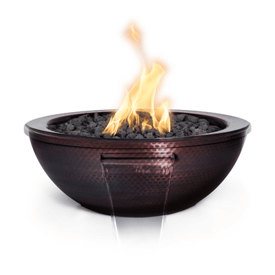 The Outdoor Plus Sedona 27" Hammered Copper Round 12V Electronic Ignition Fire & Water Bowl OPT-27RCPRFWE12V