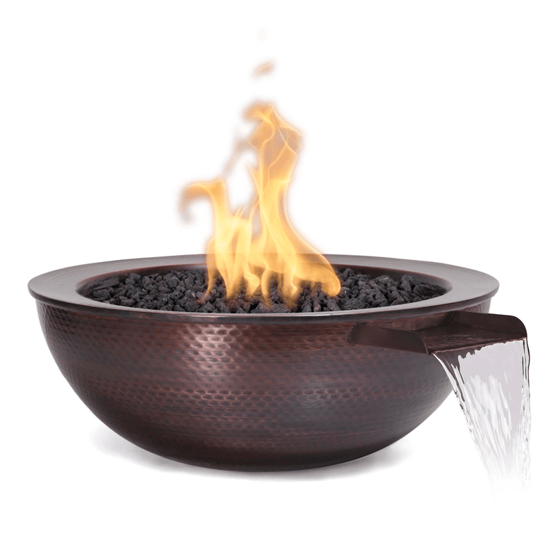 The Outdoor Plus Sedona 27" Hammered Copper Round 12V Electronic Ignition Fire & Water Bowl OPT-27RCPRFWE12V