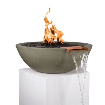 The Outdoor Plus Sedona GFRC 27" Concrete Round 12V Electronic Ignition Fire & Water Bowl OPT-27RFWE12V