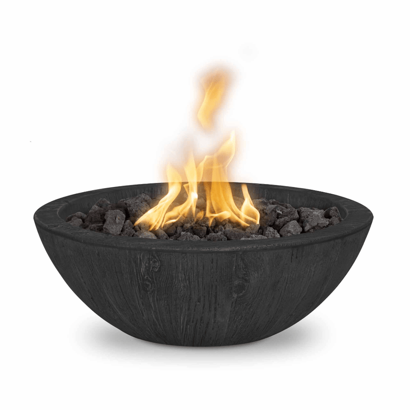 The Outdoor Plus Sedona GFRC 27" Wood Grain Concrete Round 12V Electronic Ignition Fire Bowl OPT-27RWGFOE12V