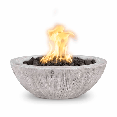 The Outdoor Plus Sedona GFRC 27" Wood Grain Concrete Round 12V Electronic Ignition Fire Bowl OPT-27RWGFOE12V