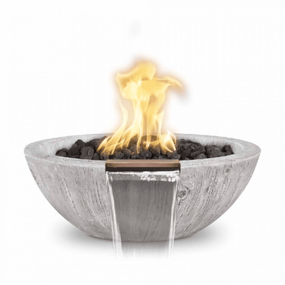 The Outdoor Plus Sedona GFRC 27" Wood Grain Concrete Round 12V Electronic Ignition Fire & Water Bowl OPT-27RWGFWE12V