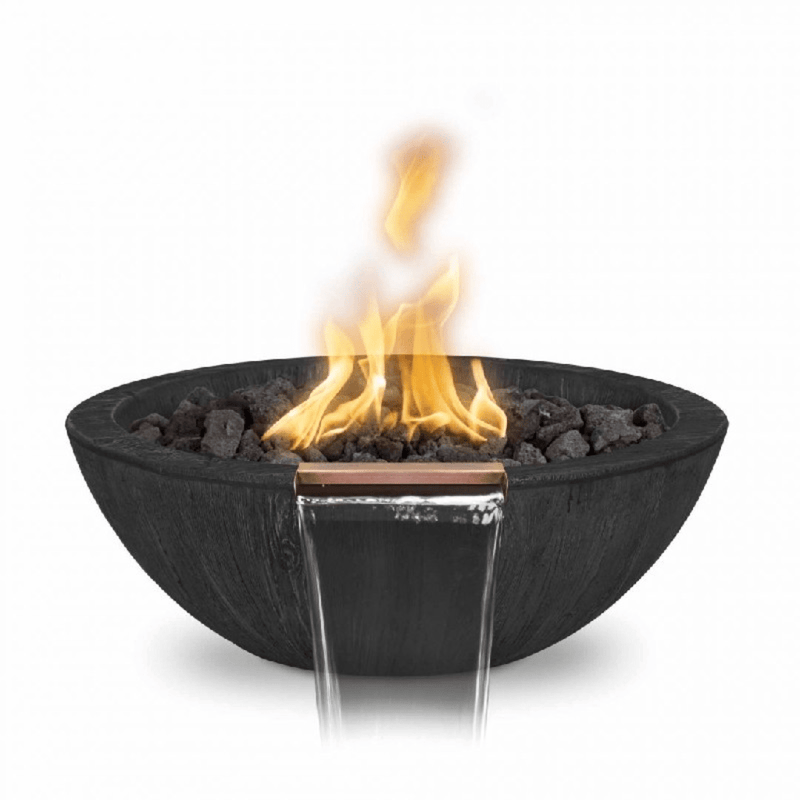 The Outdoor Plus Sedona GFRC 27" Wood Grain Concrete Round 12V Electronic Ignition Fire & Water Bowl OPT-27RWGFWE12V