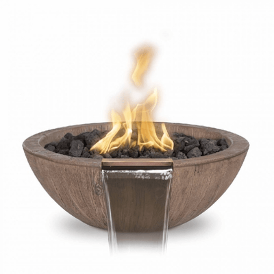 The Outdoor Plus Sedona GFRC 27" Wood Grain Concrete Round Match Lit Fire & Water Bowl OPT-27RWGFW