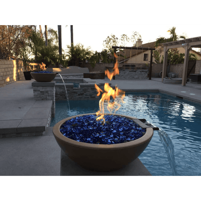 The Outdoor Plus Sedona GFRC 33" Concrete Round 12V Electronic Ignition Fire & Water Bowl OPT-33RFWE12V