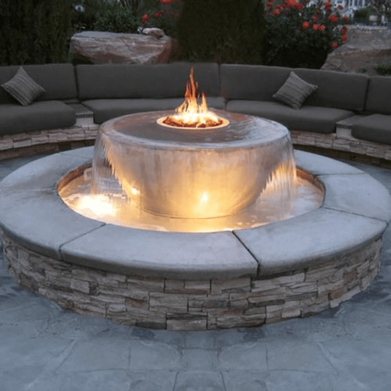 The Outdoor Plus Sedona GFRC 38" 360 Degree Spill Round 12V Electronic Ignition Fire & Water Bowl OPT-38FW360E12V
