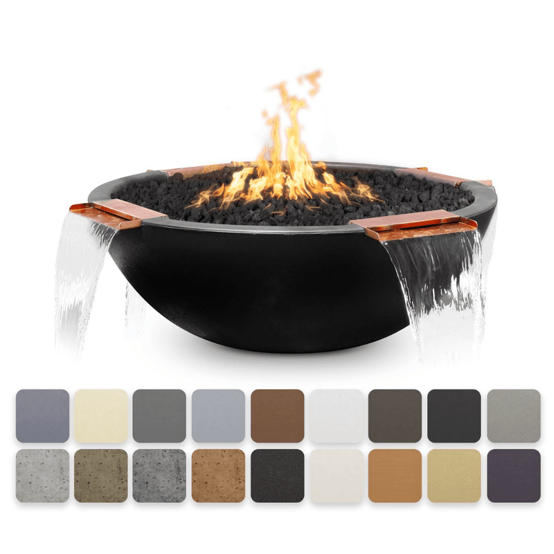 The Outdoor Plus Sedona GFRC 46" Concrete 4 Way Spill Round 12V Electronic Ignition Fire & Water Bowl OPT-46RFW4WE12V