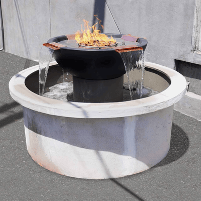 The Outdoor Plus Sedona GFRC 60" Concrete 4 Way Spill Round 12V Electronic Ignition Fire & Water Bowl OPT-60RFW4WE12V