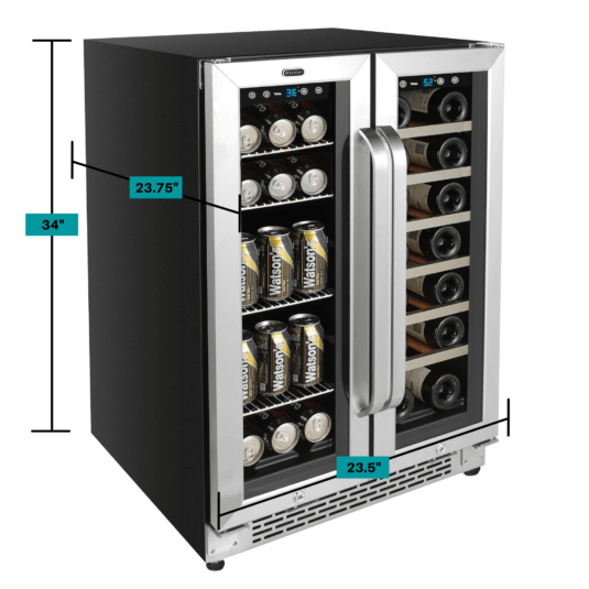 Whynter BWB-2060FDS 24″ Built-In French Door Dual Zone 20 Bottle Wine Refrigerator 60 Can Beverage Center